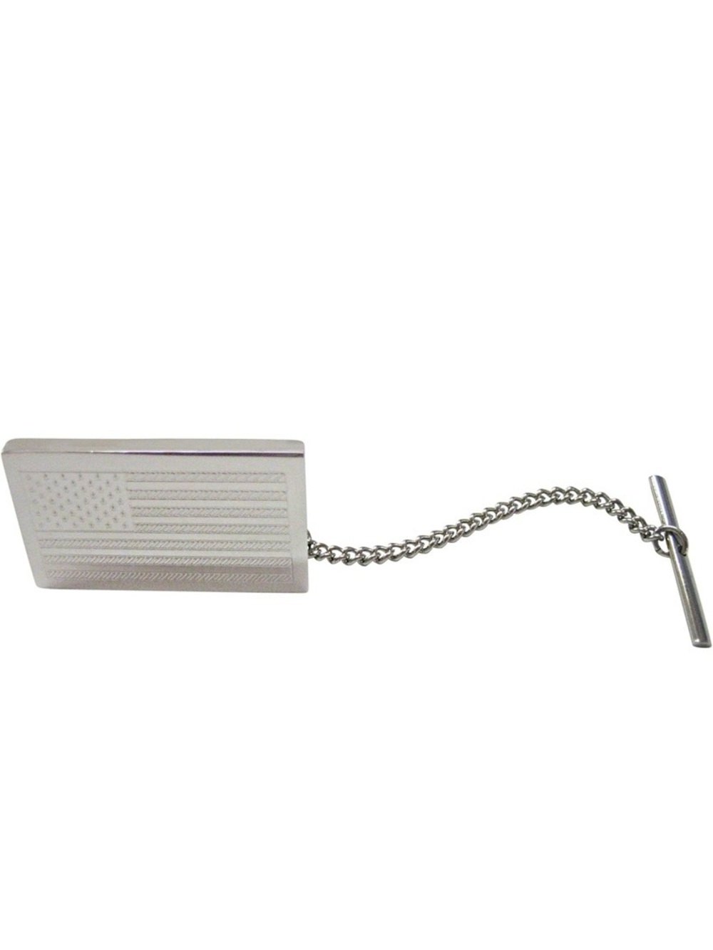 Engraved‎ American Flag Silver Tie Bar